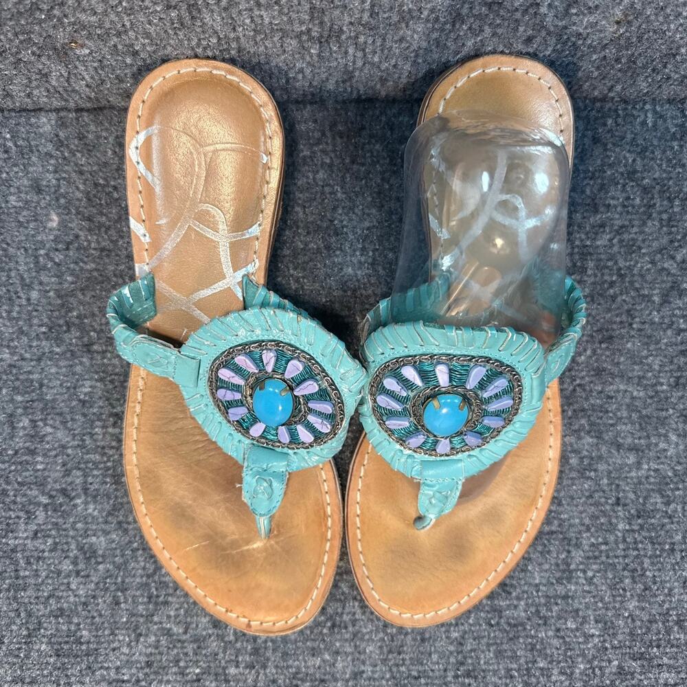 Jack Rogers Turquoise Leather Medallion Navajo Thong Sandals Womens 9 and 9.5